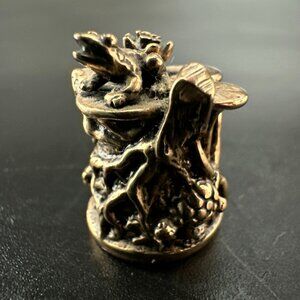 Vintage 1991 Daniel Riccio Frog Pond Bronze 1" Thimble Lily Pond Diorama Signed